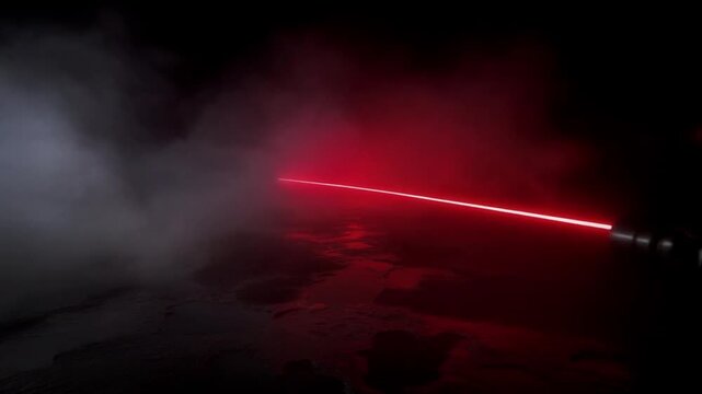 Infrared Laser Beam Passing Through Mist Revealing Red Glowing Path