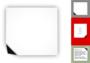 &eacute;l&eacute;ment graphique, cadre pour texte, carr&eacute; blanc en relief avec fl&egrave;che noire dans un coin, template - rendu 3D, sur fond transparent