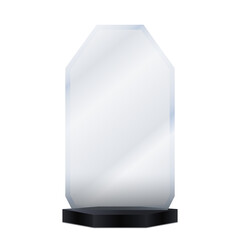 Premium glass award trophy with radiant crystal clarity, smooth reflective shine, and first-place winner engraving ideal for business achievements, sport competitions, and elegant ceremony graphics
