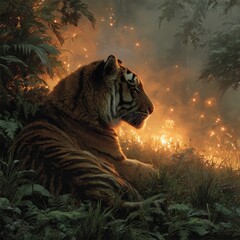 Big tiger with green eyes. Generative AI