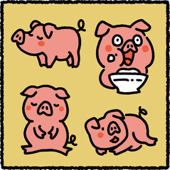 Cute Hand-Drawn Pig Sticker Set with Adorable Poses – Cartoon Farm Animal Illustration