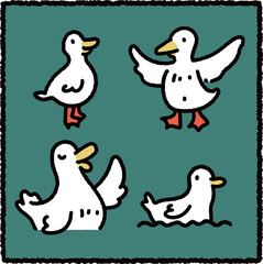 Cute Hand-Drawn Duck Sticker Set with Adorable Poses – Cartoon Bird Illustration