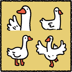 Cute Hand-Drawn Goose Sticker Set with Adorable Farm Poses – Cartoon Animal Illustration