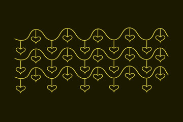 Elegant wavy border design with hanging hearts in a bright yellow outline