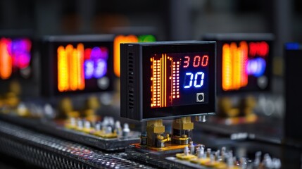 Detailed view of a digital infrared sensor display showing stable melting temperatures during a manufacturing process illustrating automated temperature regulation.