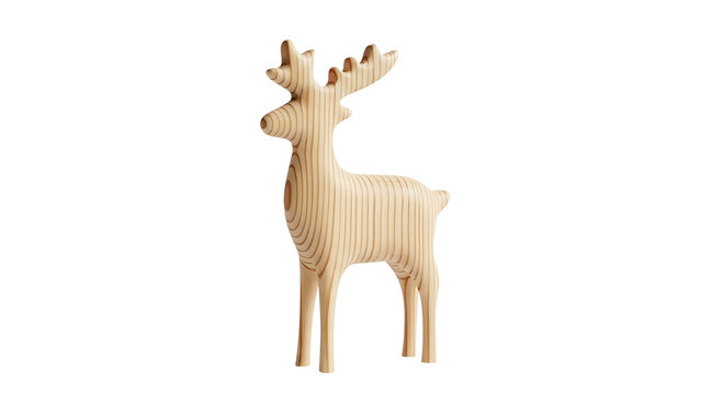 Minimalist Wooden Reindeer Christmas Decoration Isolated Product Shot on White Background