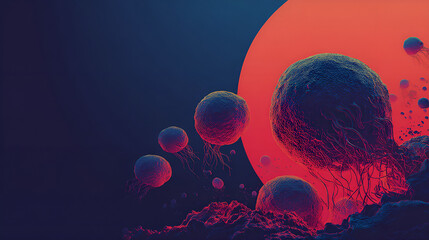 Germs crawling along a surface under dramatic lighting in an abstract scene