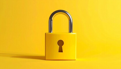 Yellow padlock on yellow background, symbolizing security and privacy.