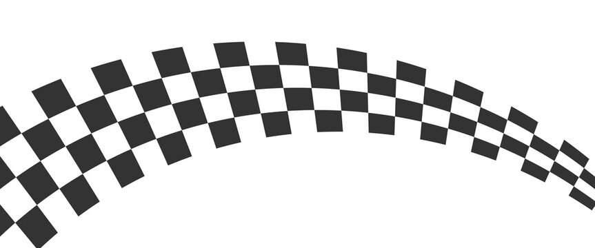 Waving race flags background with plase for text. Chess game or motocross, rally competition wallpaper. Warped black and white squares pattern. Checkered winding texture. Vector flat illustration