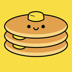 Stack of fluffy pancakes with butter kawaii character