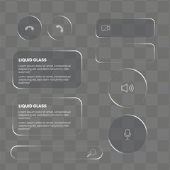 liquid glass Set vector elements with realistic glow effect. Liquid glass effect for smartphone icon interface isolated vector illustration