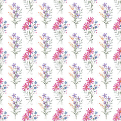 Seamless pattern with wildflowers, repeating paper, background.. Floral backdrop for textile, fabric, wallpaper. Hand drawn flowers.