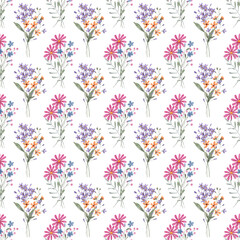 Seamless pattern with wildflowers, repeating paper, background.. Floral backdrop for textile, fabric, wallpaper. Hand drawn flowers.