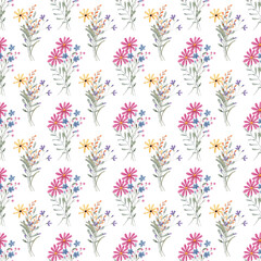Seamless pattern with wildflowers, repeating paper, background.. Floral backdrop for textile, fabric, wallpaper. Hand drawn flowers.