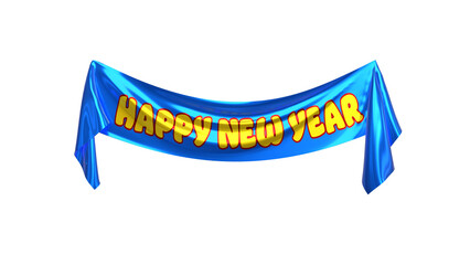 A metallic blue banner with the text "Happy New Year" - transparent background