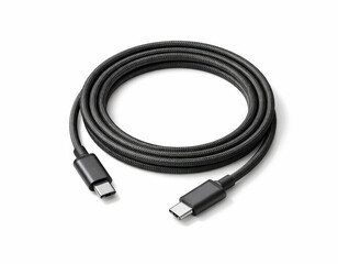 Cavo USB-C nero intrecciato con connettori USB-C isolato. Generative AI