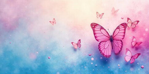 Pastel butterfly silhouettes against a watercolor wash background Subtle, dreamy ambiance , dreamy, watercolor