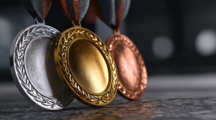 Three medals gold silver bronze