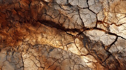 Close-Up of Cracked Wet Surface with Dramatic Lighting and Irregular Texture, Highlighting Natural Patterns and Moisture After Rain or Condensation