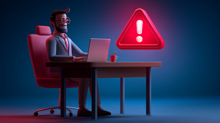 Uomo d'affari al PC. Fare attenzione alla sicurezza online.