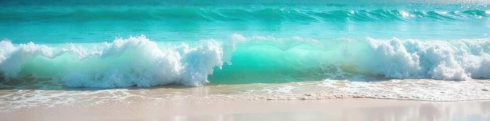 Shimmering turquoise water rolls gently ashore , ocean, water