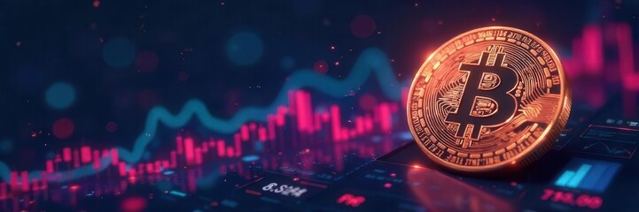 Vibrant chart & coin icon; financial data visualization, performance, accounting