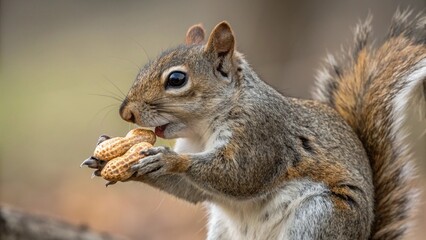 Fototapeta premium Squirrel eating peanuts in natural outdoor setting