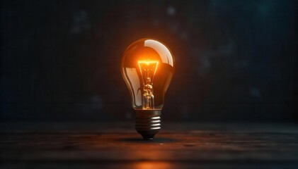 Single glowing lightbulb illuminating darkness, dark, design