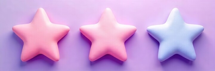Three soft pastel stars, vibrant purple squares, playful design, texture, wallpaper