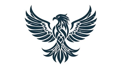 Obraz premium Stylized navy eagle illustration on white. The eagle is forward facing with ornate details and wings spread