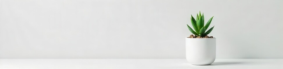 Single succulent in a white pot against a plain background, shadow, background