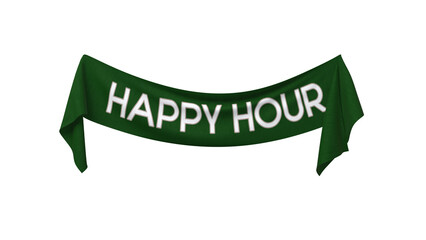 banni&egrave;re en tissus avec le texte Happy hour - rendu 3D sur fond transparent	
