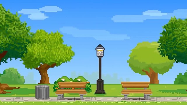 Pixel art park scenery animation looping background