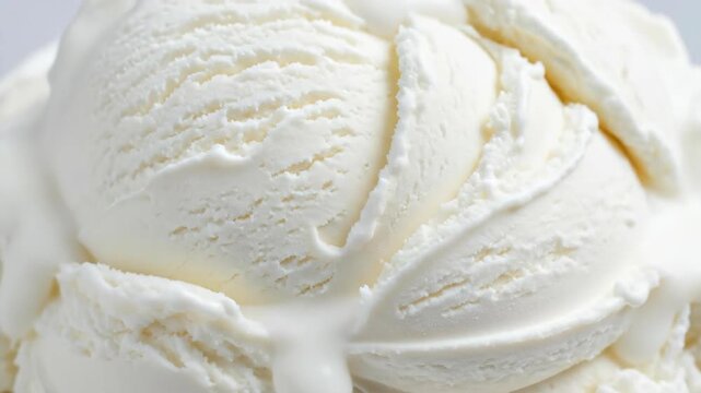 Closeup of creamy vanilla ice cream texture. Dessert surface, cloud dancer color of the year concept. Sweet soft treat for food advertising.