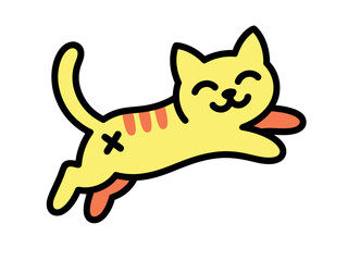 Happy Yellow Cartoon Cat Flying