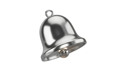 Shiny silver metal bell charm isolated on transparent background