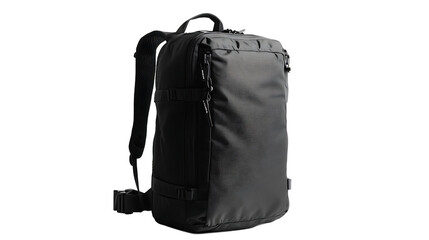 Fototapeta premium Black backpack isolated on transparent background for travel and adventure