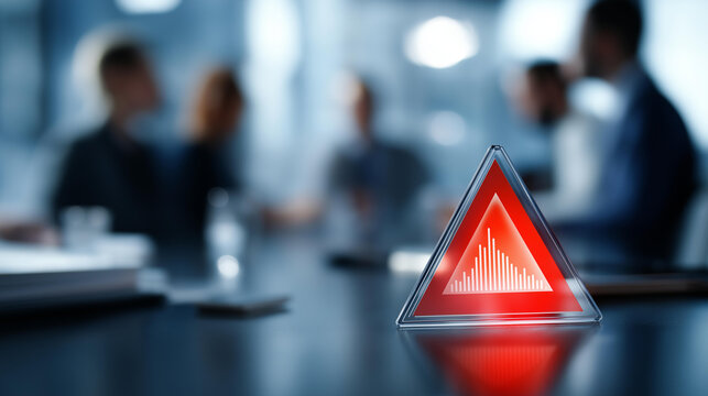 Faceless rising inflation risk visualized with warning sign on digital screen, diverse business team in corporate boardroom, economic alert meeting, crisis management, defocused people, with - Powered by Adobe