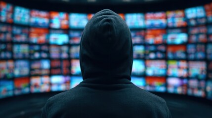 Hooded hacker breaching secure servers in dimly lit room cybersecurity incident analysis