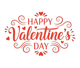 Happy Valentine&rsquo;s Day Hand Lettered Typography with Decorative Hearts