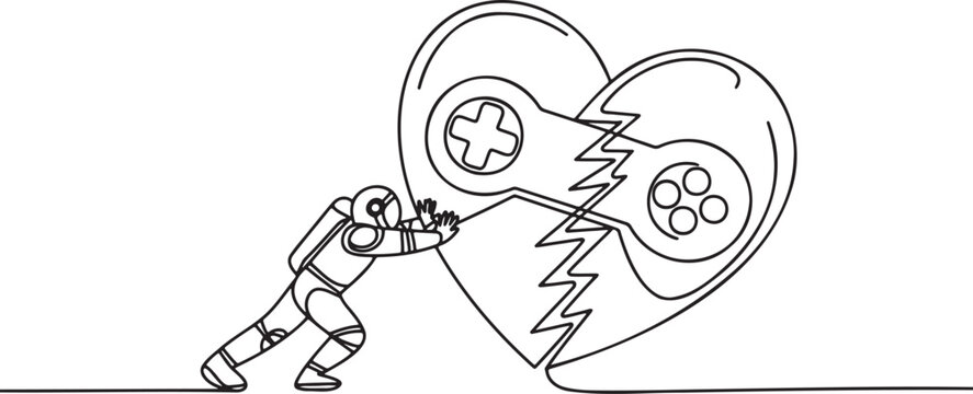 Astronaut trying to fix broken video game controller heart