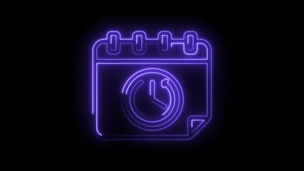 Glowing neon calendar icon animation on black background for schedule and time management concepts