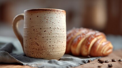 Beige mug croissant breakfast