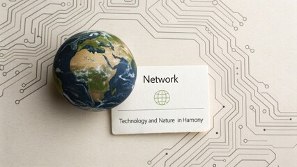 Globe and Network Card on Clean Circuit Pattern Background