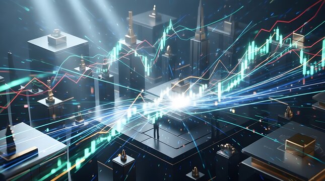 business abstract financial analytics landscape with dynamic market charts, investment growth trends, and futuristic corporate data visualization
 - Powered by Adobe