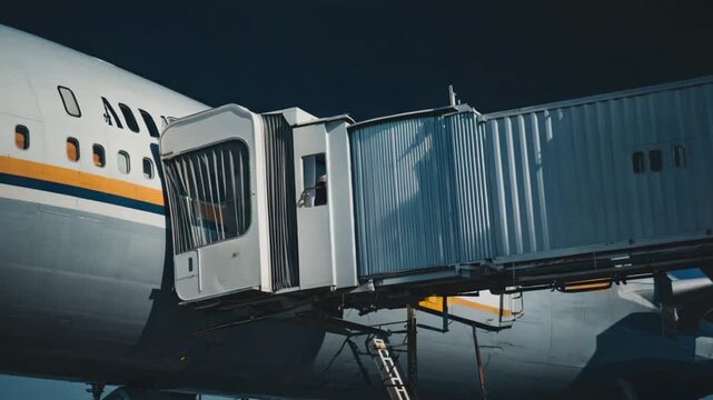 Passenger boarding bridge (PBB) or finger at the airport. Skybridge.