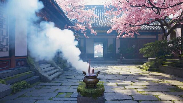 Incense in a Buddhist temple. Chinese New Year.