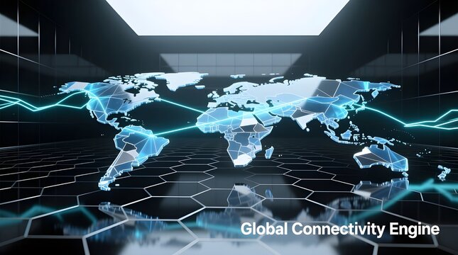 business abstract global connectivity and data network visualization with digital world map, corporate technology infrastructure, and modern international strategy concept
- Powered by Adobe