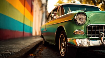 Vintage car colorful wall