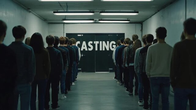 Line of models waiting for a casting call.